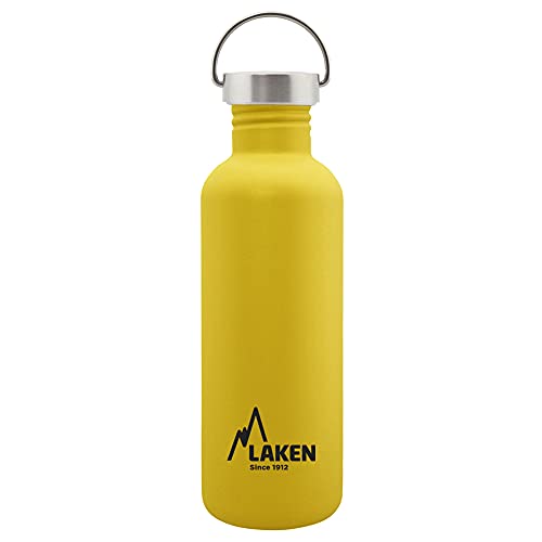 Laken Basic Edelstahlflasche, Trinkflasche Weite Öffnung mit Edelstah Schraubverschluss, BPA frei 1L, Gelb von Laken