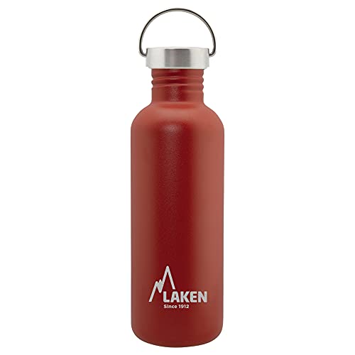 Laken Basic Edelstahlflasche, Trinkflasche Weite Öffnung mit Edelstah Schraubverschluss, BPA frei 1L, Rot von Laken