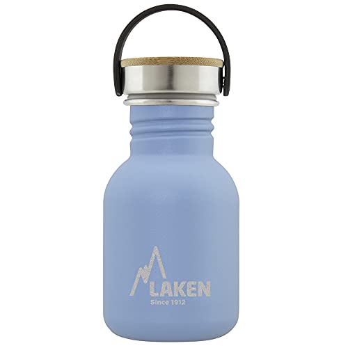 Laken Basic Edelstahlflasche, Trinkflasche Weite Öffnung mit Edelstah Schraubverschluss mit Bambo, BPA frei 0,35L, Blau von Laken