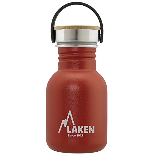 Laken Basic Edelstahlflasche, Trinkflasche Weite Öffnung mit Edelstah Schraubverschluss mit Bambo, BPA frei 0,35L, Rot von Laken