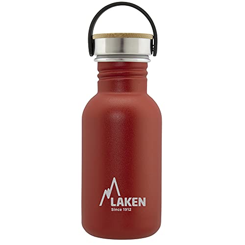 Laken Basic Edelstahlflasche, Trinkflasche Weite Öffnung mit Edelstah Schraubverschluss mit Bambo, BPA frei 0,50L, Rot von Laken