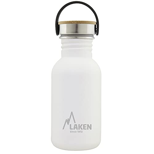 Laken Basic Edelstahlflasche, Trinkflasche Weite Öffnung mit Edelstah Schraubverschluss mit Bambo, BPA frei 0,50L, Weiß von Laken