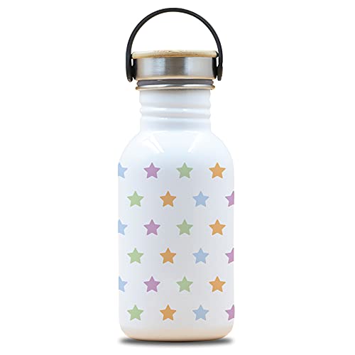 Laken Basic Edelstahlflasche, Trinkflasche Weite Öffnung mit Edelstah Schraubverschluss mit Bambo, BPA frei 0,5L, Drinklife Stars von Laken