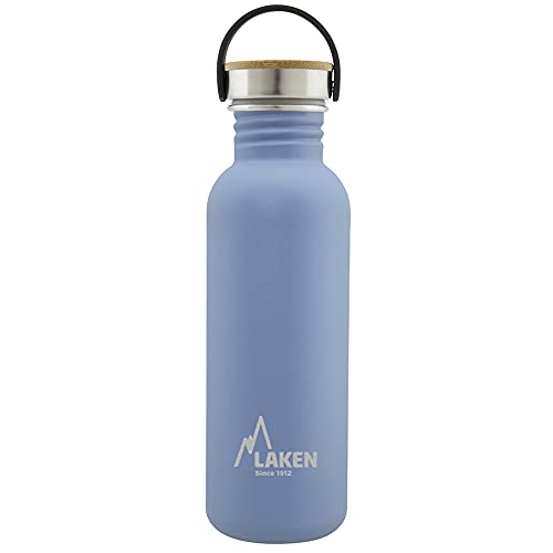 Laken Basic Edelstahlflasche, Trinkflasche Weite Öffnung mit Edelstah Schraubverschluss mit Bambo, BPA frei 0,75L, Blau von Laken