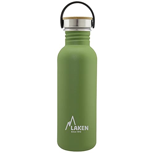 Laken Basic Edelstahlflasche, Trinkflasche Weite Öffnung mit Edelstah Schraubverschluss mit Bambo, BPA frei 0,75L, Olivgrün von Laken