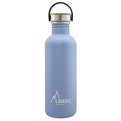 Laken Basic Edelstahlflasche, Trinkflasche Weite Öffnung mit Edelstah Schraubverschluss mit Bambo, BPA frei 1L, Blau von Laken