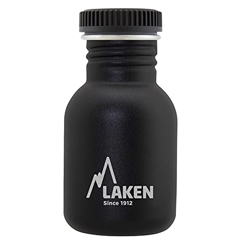 Laken Basic Steel flasche, Edelstahlflasche für Kinder und Erwachsene,Standard Mund und Schraubverschluss, 0,35L Schwarz von Laken