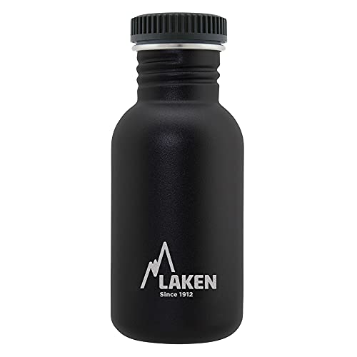 Laken Basic Steel flasche, Edelstahlflasche für Kinder und Erwachsene,Standard Mund und Schraubverschluss, 0,5L Schwarz von Laken