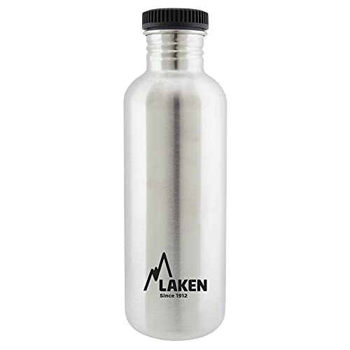 Laken Basic Steel flasche, Edelstahlflasche für Kinder und Erwachsene,Standard Mund und Schraubverschluss, 1L Silber von Laken