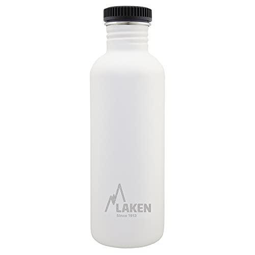 Laken Basic Steel flasche, Edelstahlflasche für Kinder und Erwachsene,Standard Mund und Schraubverschluss, 1L Weiß von Laken