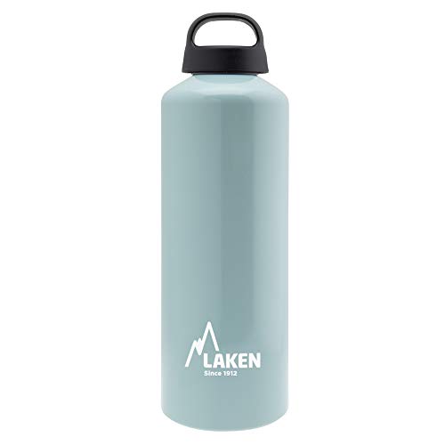 Laken Classic Alu Trinkflasche Weite Öffnung Schraubdeckel mit Schlaufe, BPA frei Aluminiumtrinkflasche, 1L, Hellblau von Laken