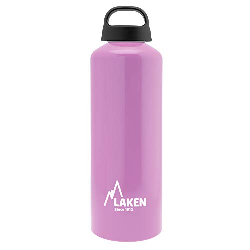 Laken Classic Alu Trinkflasche Weite Öffnung Schraubdeckel mit Schlaufe, BPA frei Aluminiumtrinkflasche, 1L, Rosa von Laken