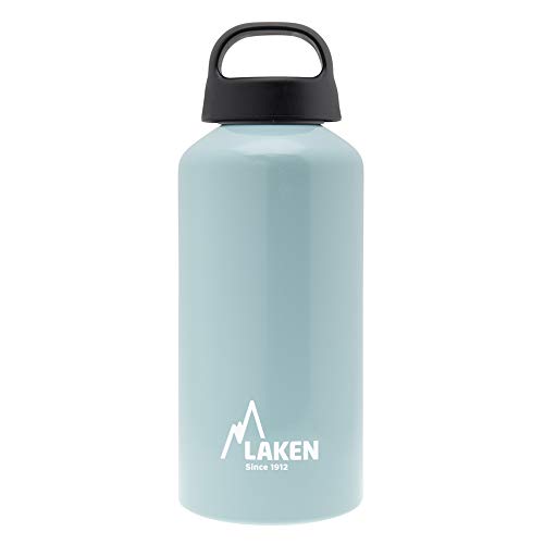 Laken Classic Alu Trinkflasche Weite Öffnung Schraubdeckel mit Schlaufe, BPA frei Aluminiumtrinkflasche, 600ml, Hellblau von Laken