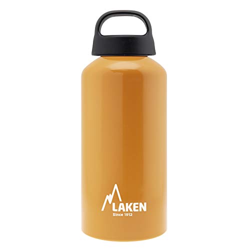 Laken Classic Alu Trinkflasche Weite Öffnung Schraubdeckel mit Schlaufe, BPA frei Aluminiumtrinkflasche, 600ml, Orange von Laken