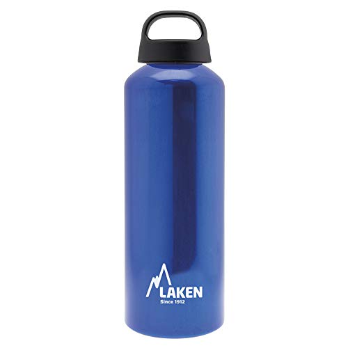 Laken Classic Alu Trinkflasche Weite Öffnung Schraubdeckel mit Schlaufe, BPA frei Aluminiumtrinkflasche, 750ml, Blau von Laken