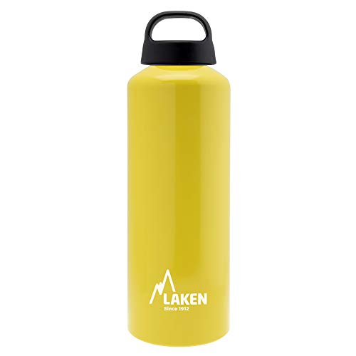 Laken Classic Alu Trinkflasche Weite Öffnung Schraubdeckel mit Schlaufe, BPA frei Aluminiumtrinkflasche, 750ml, Gelb von Laken