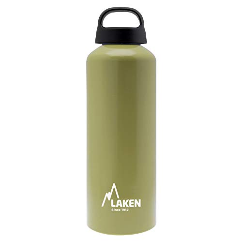 Laken Classic Alu Trinkflasche Weite Öffnung Schraubdeckel mit Schlaufe, BPA frei Aluminiumtrinkflasche, 750ml, Kaki von Laken