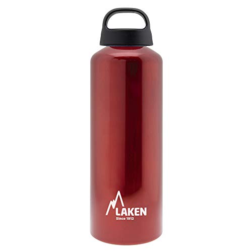 Laken Classic Alu Trinkflasche Weite Öffnung Schraubdeckel mit Schlaufe, BPA frei Aluminiumtrinkflasche, 750ml, Rot von Laken
