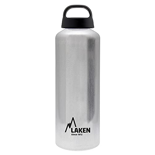 Laken Classic Alu Trinkflasche Weite Öffnung Schraubdeckel mit Schlaufe, BPA frei Aluminiumtrinkflasche, 750ml, Silber von Laken