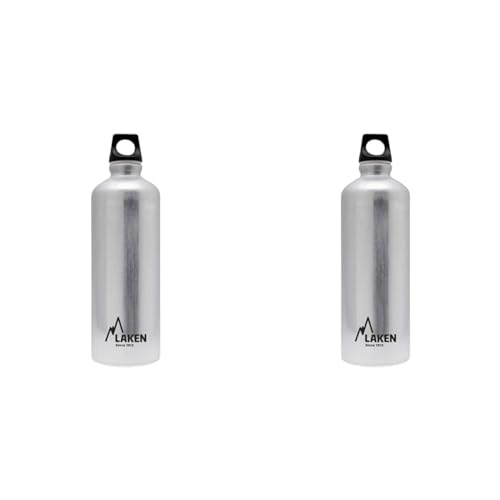 Laken Futura Alu Trinkflasche Schmale Öffnung Schraubdeckel mit Schlaufe 0,75L, Silber (Packung mit 2) von Laken