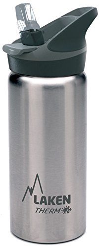 Laken Jannu Thermo-Wasserflasche mit Vakuum-Isolierung, doppelwandig, Edelstahl 18/8, bis zu 24 Stunden kalt, silberfarben, 500 ml von Laken