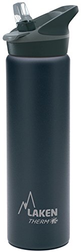 Laken Jannu Thermo-Wasserflasche mit Vakuumisolierung, doppelwandig aus Edelstahl 18/8, bis zu 24 Stunden kalt, schwarz, 750 ml von Laken