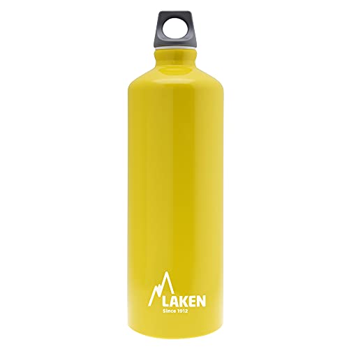 Laken Futura Alu Trinkflasche Schmale Öffnung Schraubdeckel mit Schlaufe 1L, Gelb von Laken