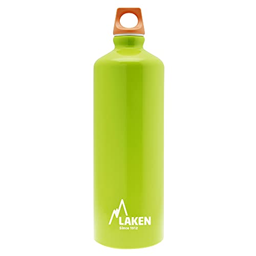 Laken Futura Alu Trinkflasche Schmale Öffnung Schraubdeckel mit Schlaufe 1L, Grün von Laken