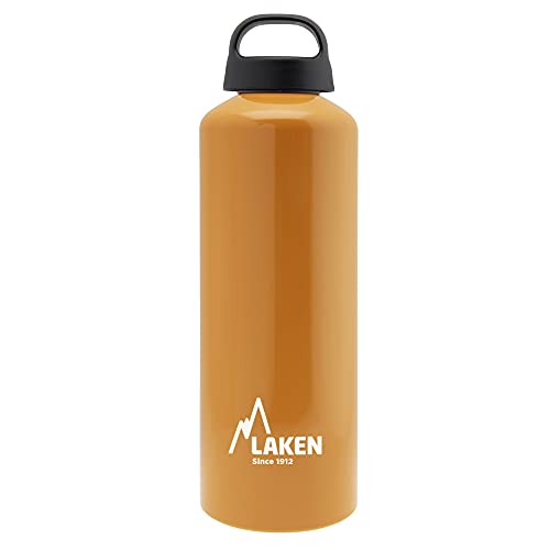 Laken Classic Alu Trinkflasche Weite Öffnung Schraubdeckel mit Schlaufe, BPA frei Aluminiumtrinkflasche, 1L, Orange von Laken