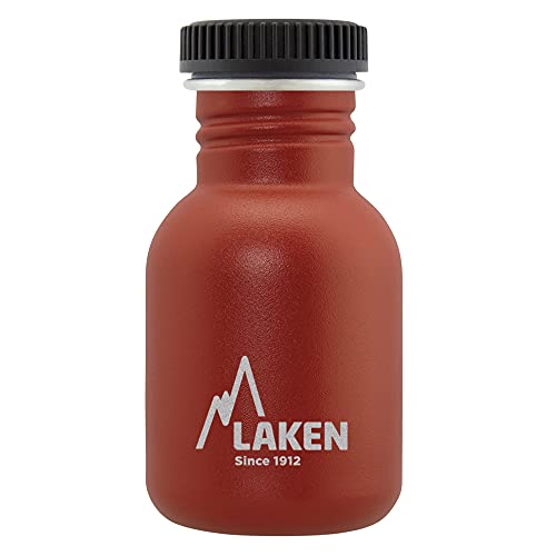 Laken Basic Steel flasche, Edelstahlflasche für Kinder und Erwachsene,Standard Mund und Schraubverschluss, 0,35L Rot von Laken