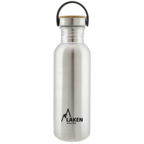Laken Basic Edelstahlflasche, Trinkflasche Weite Öffnung mit Edelstah Schraubverschluss mit Bambo, BPA frei 0,75L, Silber von Laken