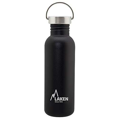 Laken Basic Edelstahlflasche, Trinkflasche Weite Öffnung mit Edelstah Schraubverschluss, BPA frei 0,75L, Schwarz von Laken
