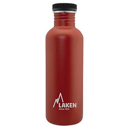 Laken Basic Steel flasche, Edelstahlflasche für Kinder und Erwachsene,Standard Mund und Schraubverschluss, 1L Rot von Laken