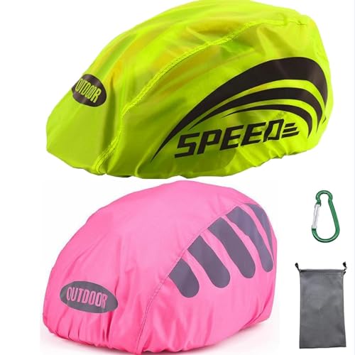 LandJoy Helmüberzug Fahrradhelm Regenschutz Fahrrad Helm Cover Regen mit Reflektoren Elemente, Wasserdicht Windabweisend Atmungsaktiv (1 * grün，1 * rosa) von LandJoy