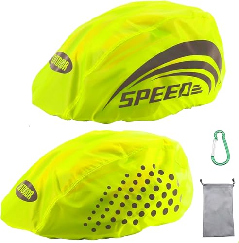 LandJoy Helmüberzug Fahrradhelm Regenschutz Fahrrad Helm Cover Regen mit Reflektoren Elemente, Wasserdicht Windabweisend Atmungsaktiv (2 grün) von LandJoy