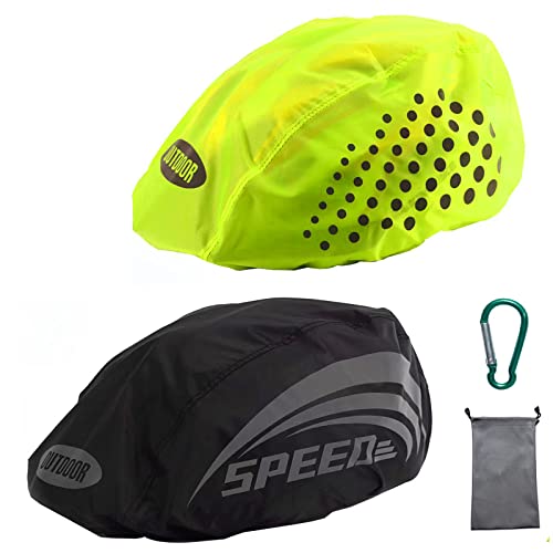 LandJoy Helmüberzug Fahrradhelm Regenschutz Fahrrad Helm Cover Regen mit Reflektoren Elemente, Wasserdicht Windabweisend Atmungsaktiv (1 * grün，1 * schwarz) von LandJoy