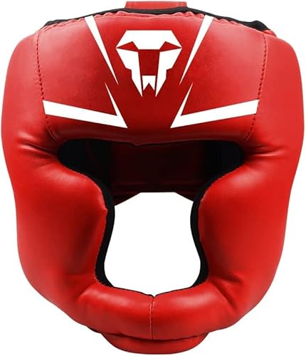 LangRay Boxen Kopfschutz für Erwachsene, Leder Boxhelm Thaiboxen Gesichtsschutz Hoher Schlagdämpfung mit Perfekter Sicht und Gute Schweißaufnahme für Kampfsport MMA Boxen Kickboxen Sparring,Rot,L von LangRay