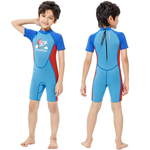 Lansru Kinder-Neoprenanzug 2.5 mm Shorty Neopren für Mädchen Jungen Kleinkind, Jugend,Teenager, Badeanzug mit Reißverschluss auf der Rückseite von Lansru