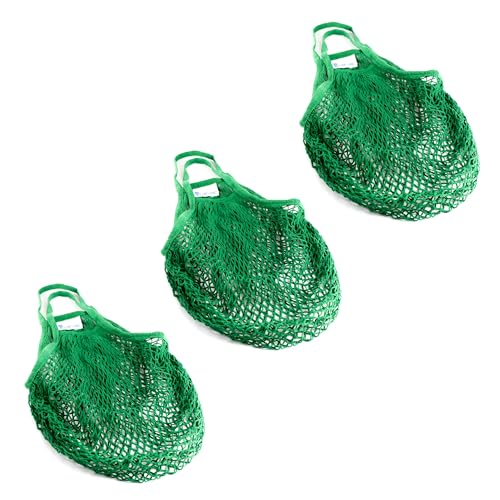 Lantelme 3 Stück Einkaufsnetz Baumwolle Grün | Wiederverwendbare Nachhaltiger Gemüse, Obst Netzbeutel für | Einkaufstasche bis 15 kg Tragkraft | Für plastikfreies Einkaufen und Zero-Waste Haushalt von Lantelme