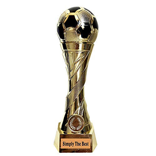 Larius Group Fußball Pokal mit Wunschgravur Extra Groß (245mm, 460gr.) - Trophäe Ehrenpreis Goldener Schuh Ball - Torschützenkönig (Text: Simply The Best) von Larius Group
