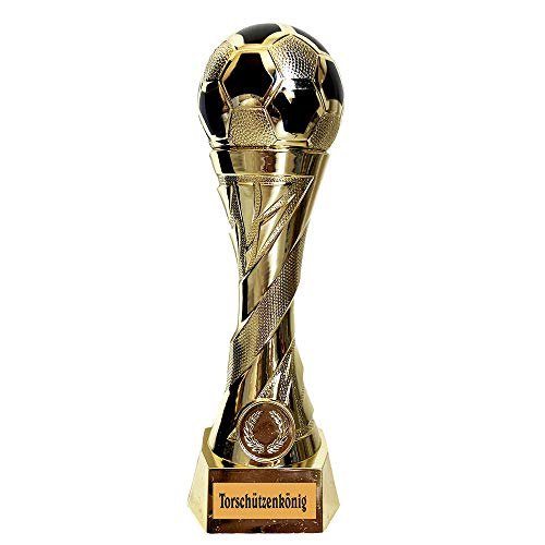 Larius Group Fußball Pokal mit Wunschgravur Extra Groß (250mm, 460gr.) - Trophäe Ehrenpreis Goldener Schuh Ball - Torschützenkönig (Text: Torschützenkönig) von Larius Group