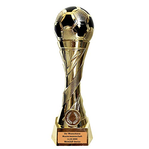 Larius Group Fußball Pokal mit Wunschgravur Extra Groß (250mm, 460gr.) - Trophäe Ehrenpreis Goldener Schuh Ball - Torschützenkönig (mit Wunschtext) von Larius Group