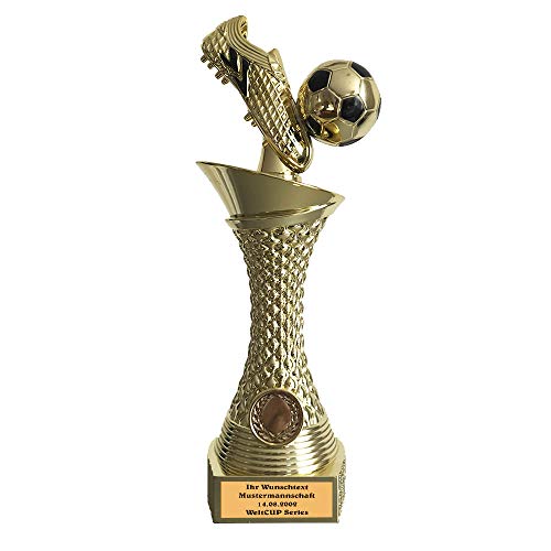 Larius Group Fußball Pokal mit Wunschtext Extra Groß (270mm, 430gr.) mit/ohne Wunschgravur, Trophäe Ehrenpreis Goldener Schuh 1 Platz (mit Wunschtext) von Larius Group