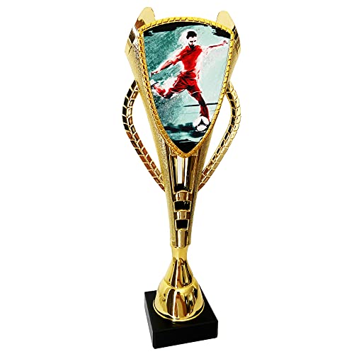 Larius Fußball Ehrenpreis - Pokal (Extra Gross 30cm) Trophäe Goldener Schuh Ball - Torschützenkönig (ohne Wunschtext, Fussball Champion) von Larius