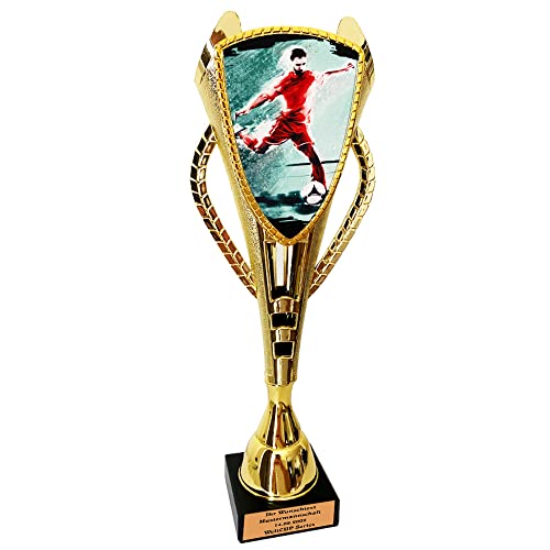 Larius Fußball Ehrenpreis - Pokal (Extra Gross 30cm) Trophäe Goldener Schuh Ball - Torschützenkönig (mit Wunschtext, Fussball Champion) von Larius