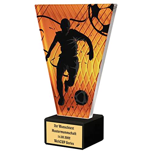 Larius Fussball Pokal - Ehrenpreis Trophäe Goldener Schuh Ball - Amber Glaspokal (Fussball Champion, mit Wunschtext) von Larius