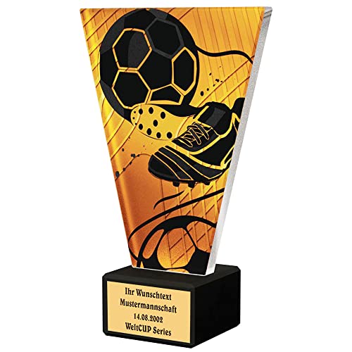 Larius Fussball Pokal - Ehrenpreis Trophäe Goldener Schuh Ball - Amber Glaspokal (Fussball Hero, mit Wunschtext) von Larius