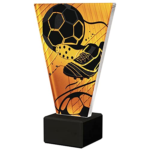 Larius Fussball Pokal - Ehrenpreis Trophäe Goldener Schuh Ball - Amber Glaspokal (Fussball Hero, ohne Wunschtext) von Larius