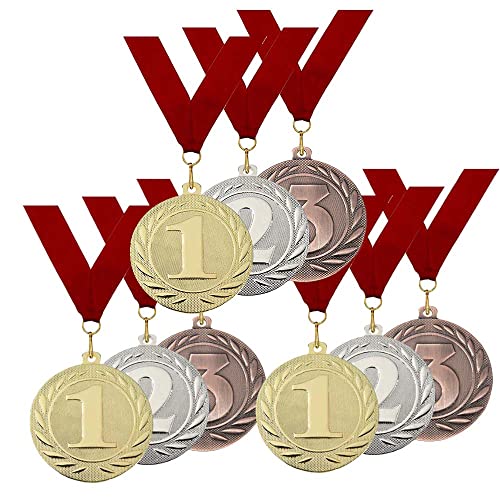 Larius Metall Medaillen -Set (9 Stück) für Sport, Wettbewerbe, Gold/Silver/Bronze 1 2 3 Platz (1-2-3 Platz) von Larius