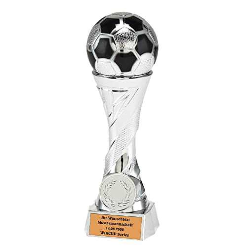 Larius Pokal Ehrenpreis Fußball in Gold und Silber mit Wunschgravur (mit Wunschtext, Silber, M) von Larius